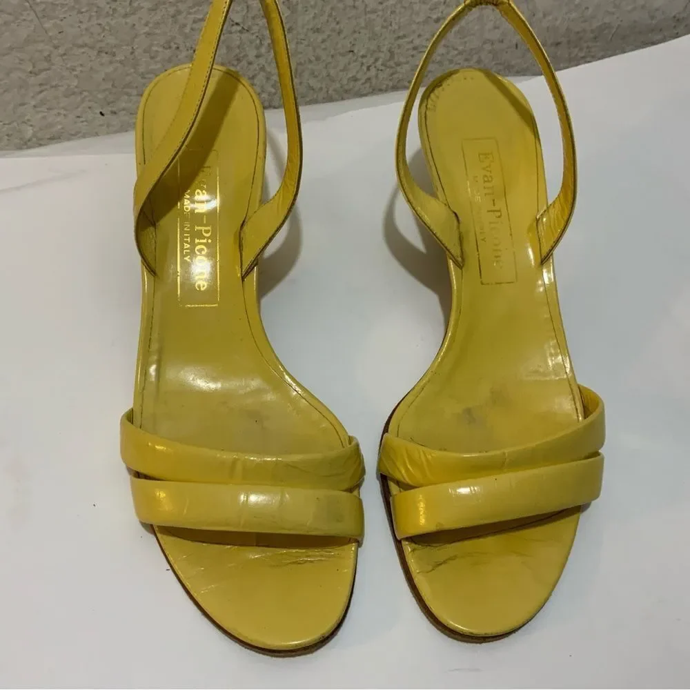 Vintage Evan Picone Yellow patent Leather Kitten Heel Pumps slingback sandals - Picture 2 of 9